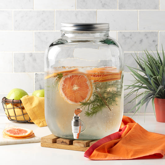 Large Glass Belly Drink Dispenser with Metal Lid, 11 Liter