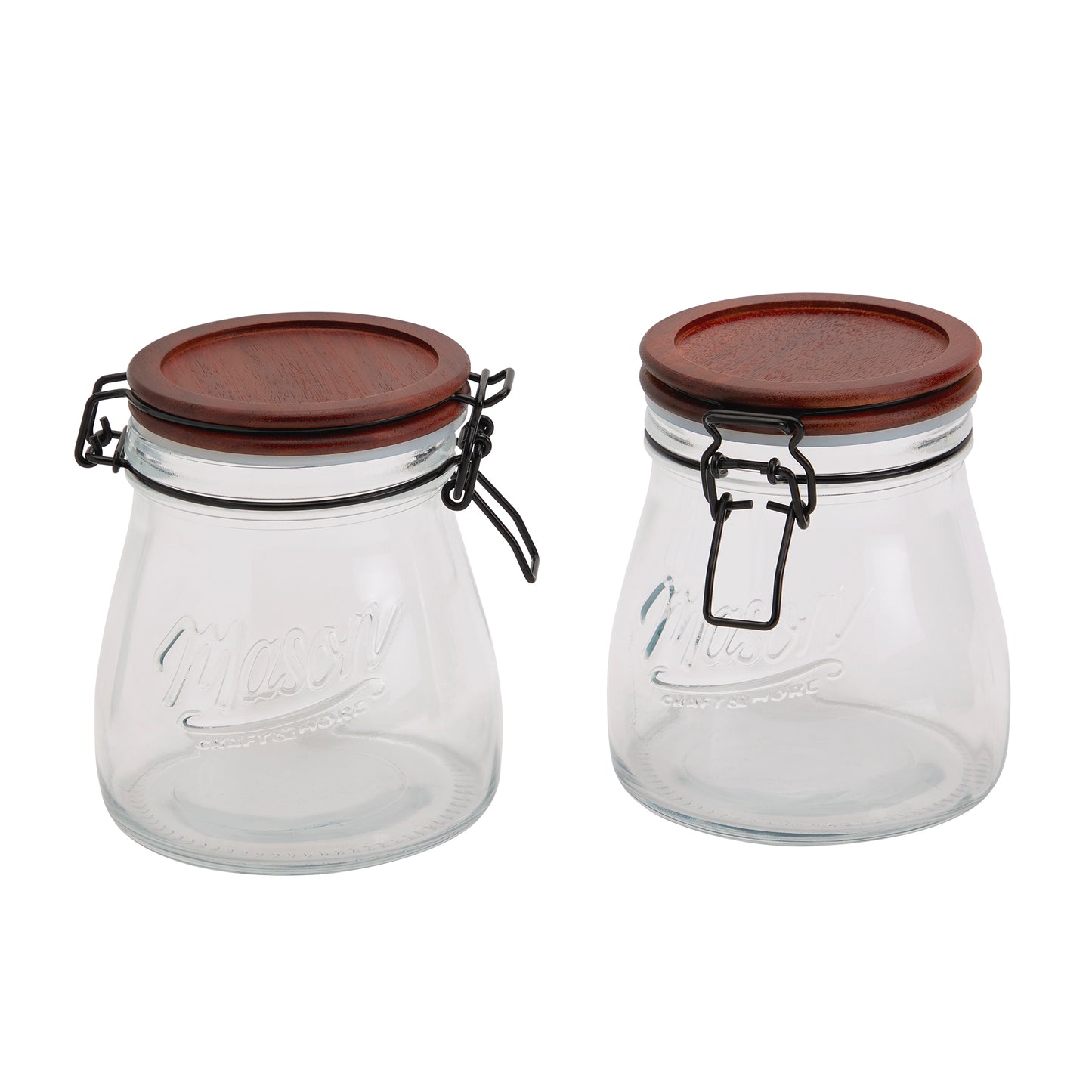 2-Piece Airtight Glass Clamp Jar Set with Acacia Wood Lids, 0.87 Liter