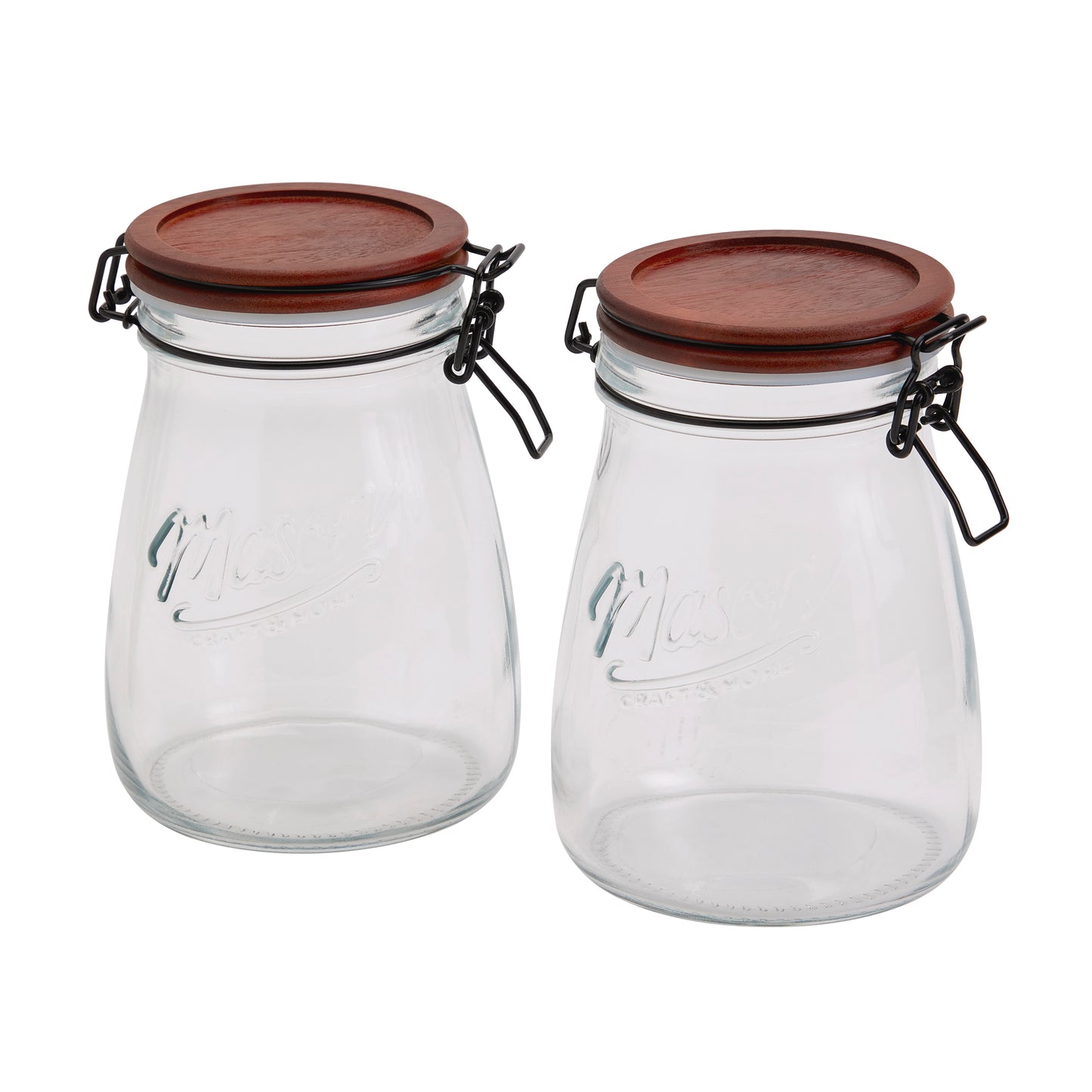 2-Piece Airtight Glass Clamp Jar Set with Acacia Wood Lids, 1.27 Liter