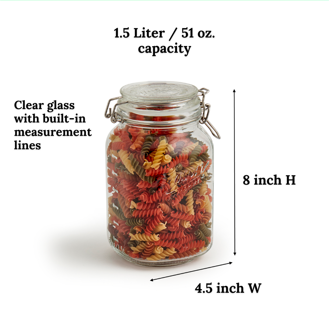 2-Piece Large Airtight Glass Clamp Jar Set, 1.5 Liter