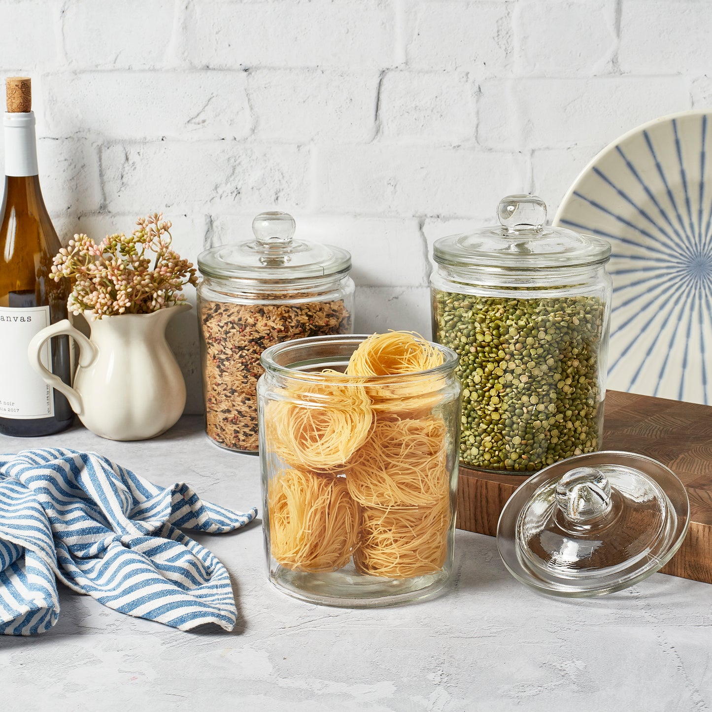 3-Piece Large Glass Apothecary Jar Set, 2 Liter