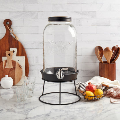 Large Glass Drink Dispenser with Metal Lid, 11 Liter