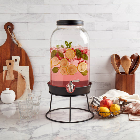 Large Glass Drink Dispenser with Metal Lid, 11 Liter