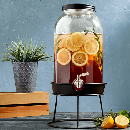 Large Glass Drink Dispenser with Metal Lid, 11 Liter