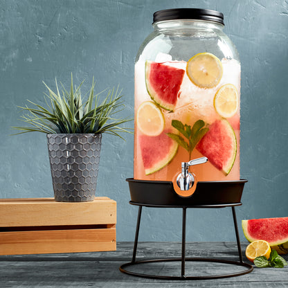 Large Glass Drink Dispenser with Metal Lid, 11 Liter