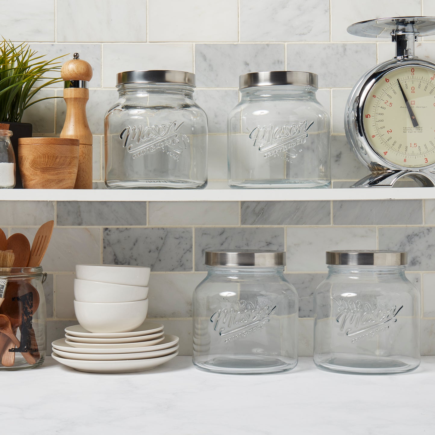 4-Piece Large Glass Canister Set with Pop Up Lids, 2.2 Liter