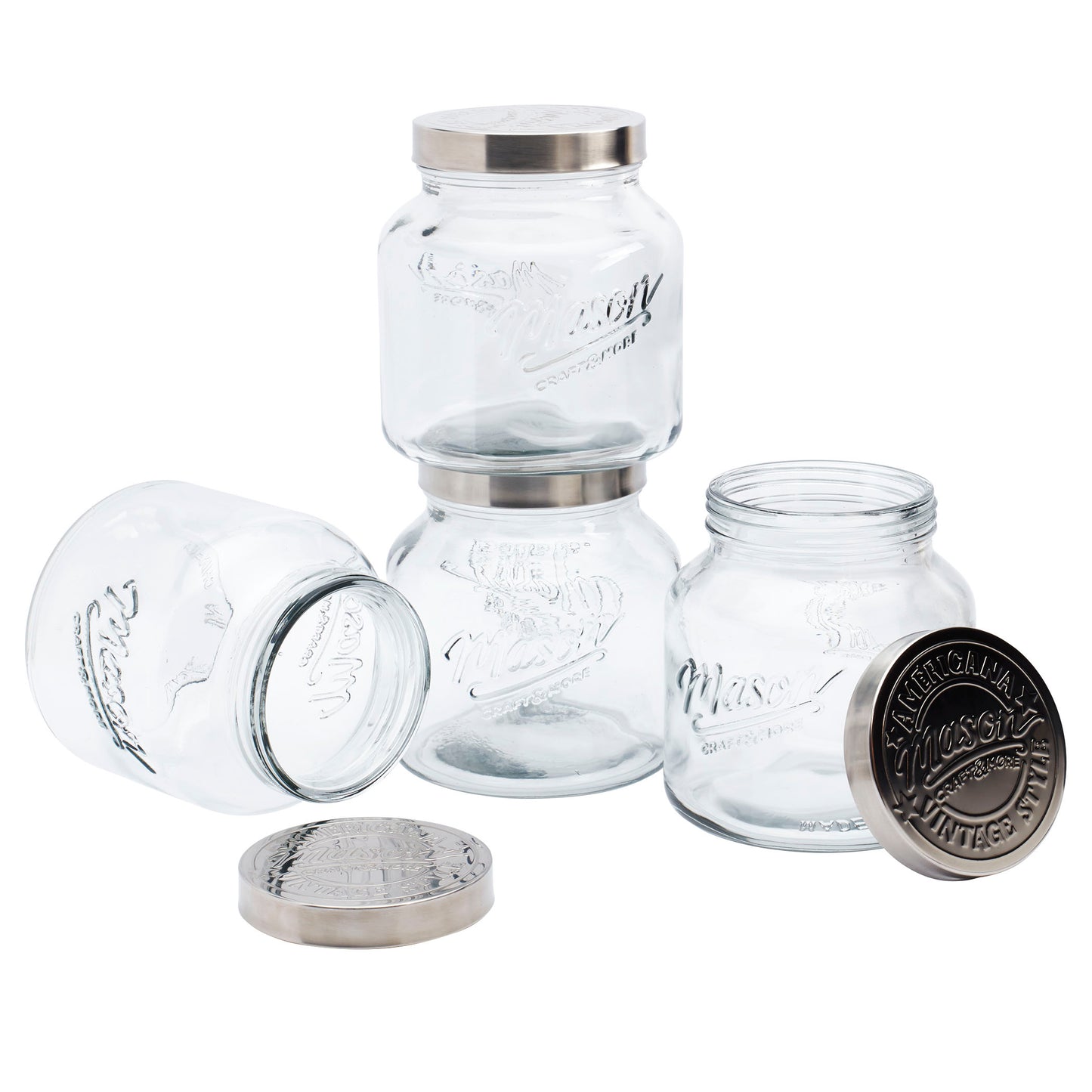 4-Piece Large Glass Canister Set with Pop Up Lids, 2.2 Liter