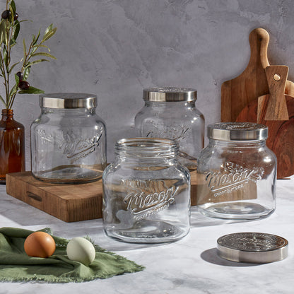4-Piece Large Glass Canister Set with Pop Up Lids, 2.2 Liter