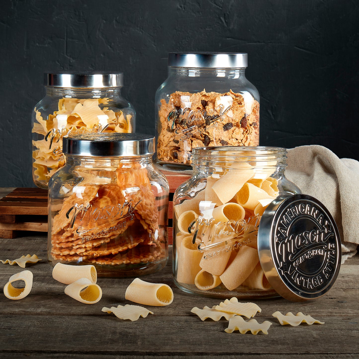 4-Piece Large Glass Canister Set with Pop Up Lids, 2.2 Liter