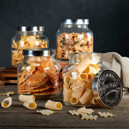 4-Piece Large Glass Canister Set with Pop Up Lids, 2.2 Liter