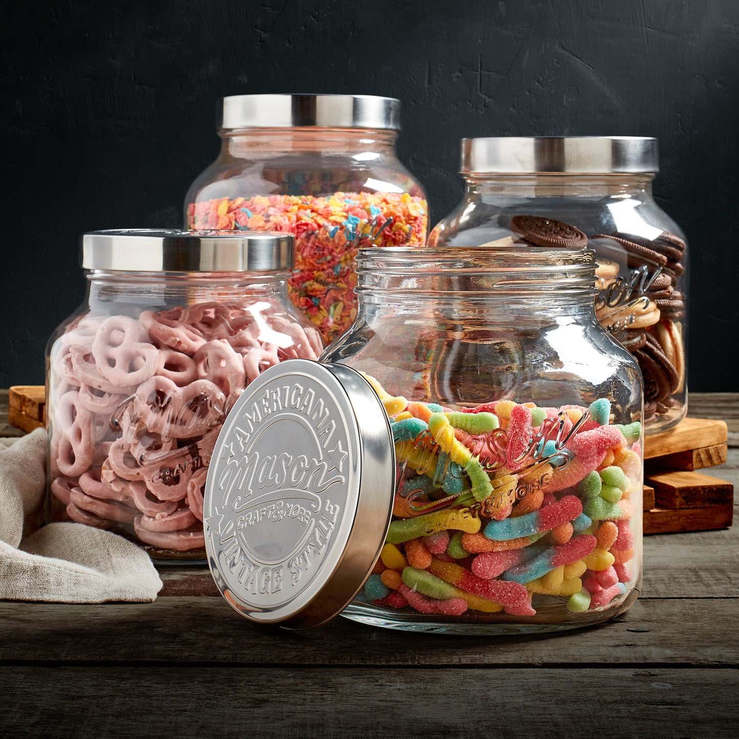 4-Piece Large Glass Canister Set with Pop Up Lids, 2.2 Liter