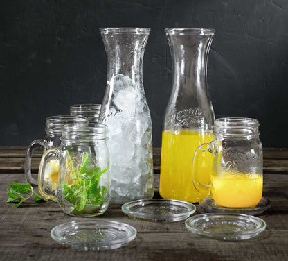 10-Piece Glass Drinkware Set with Carafes, Jars, and Coasters