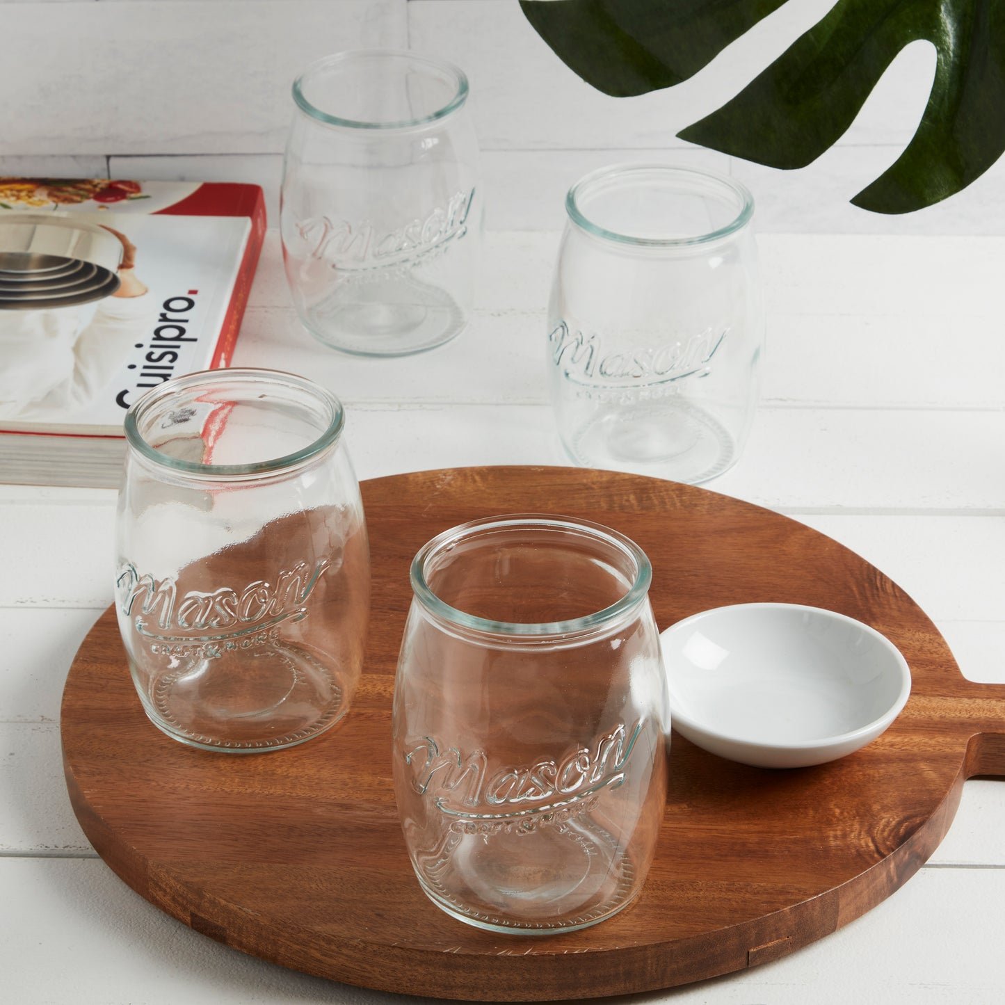 4-Piece Glass Belly Drinking Jar Set, 24 oz.