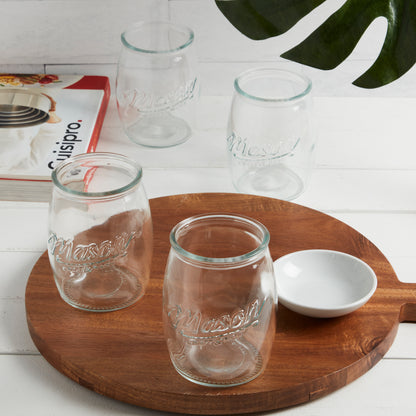 4-Piece Glass Belly Drinking Jar Set, 24 oz.