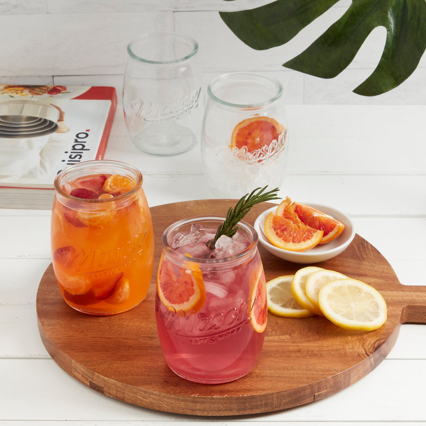 4-Piece Glass Belly Drinking Jar Set, 24 oz.