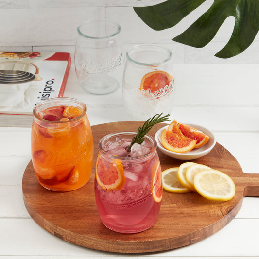 4-Piece Glass Belly Drinking Jar Set, 24 oz.