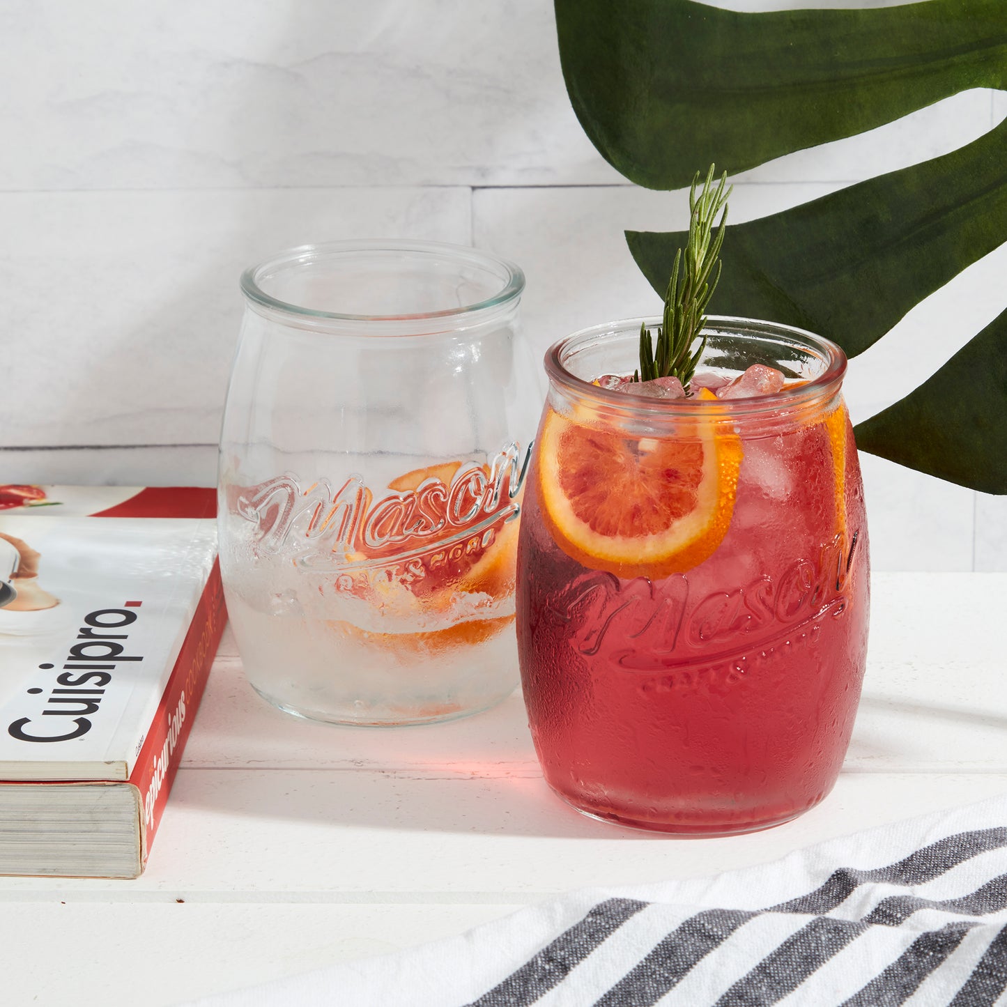 4-Piece Glass Belly Drinking Jar Set, 24 oz.