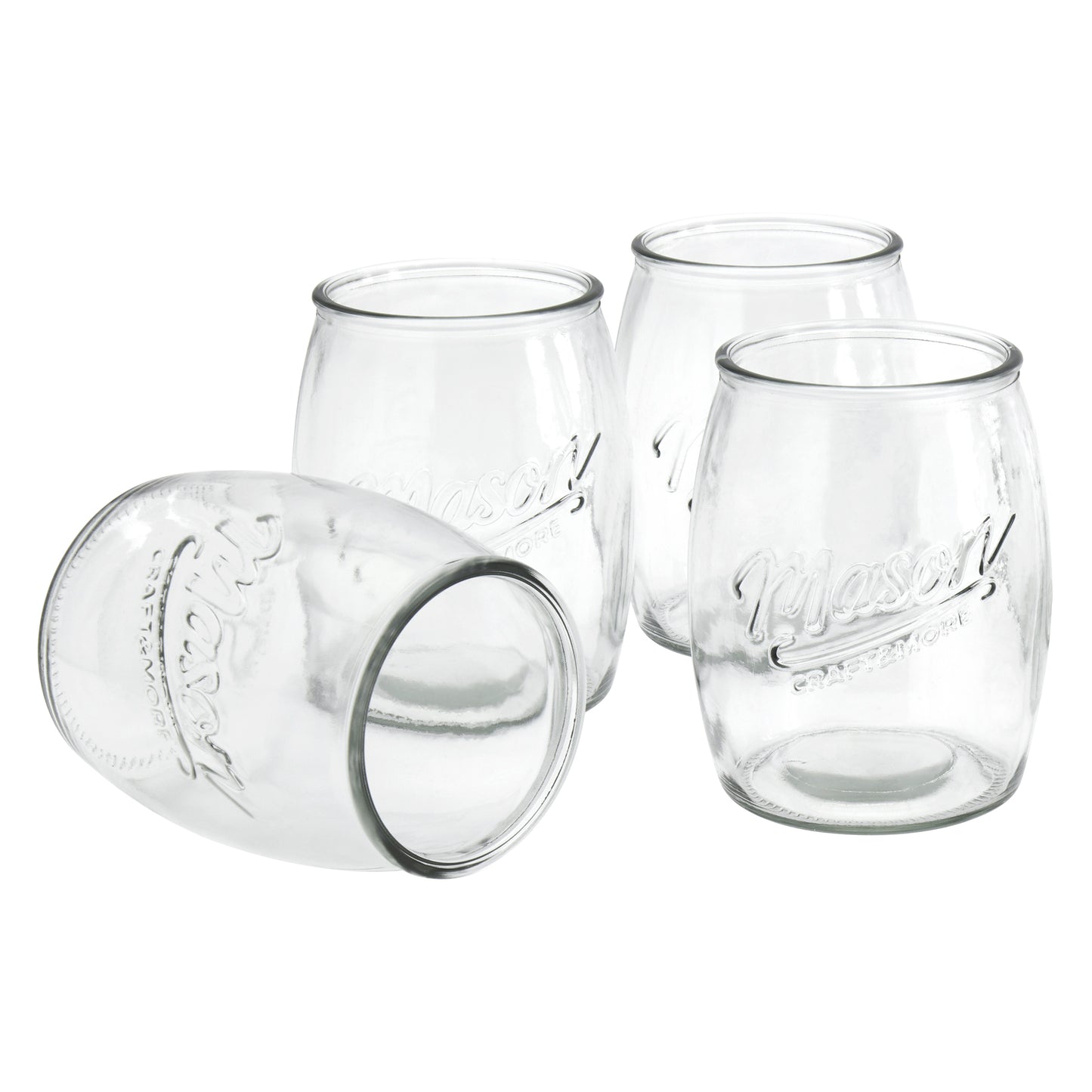 4-Piece Glass Belly Drinking Jar Set, 24 oz.