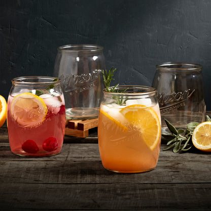4-Piece Glass Belly Drinking Jar Set, 24 oz.