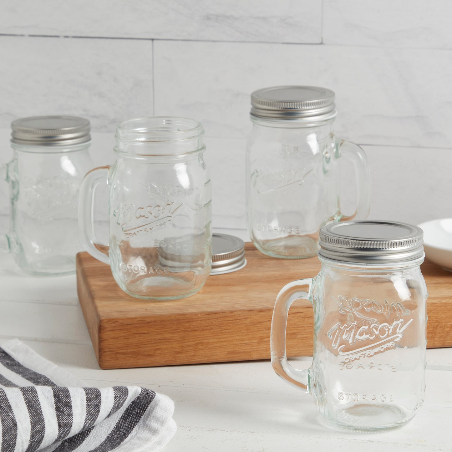 8-Piece Glass Mason Drinking Jar Set with Stainless Steel Lids, 16 oz.