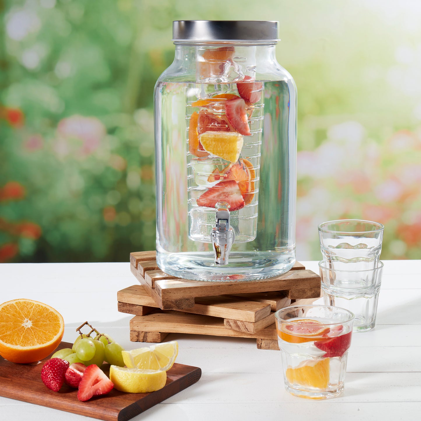 Glass Drink Dispenser with Infuser, 5.6 Liter