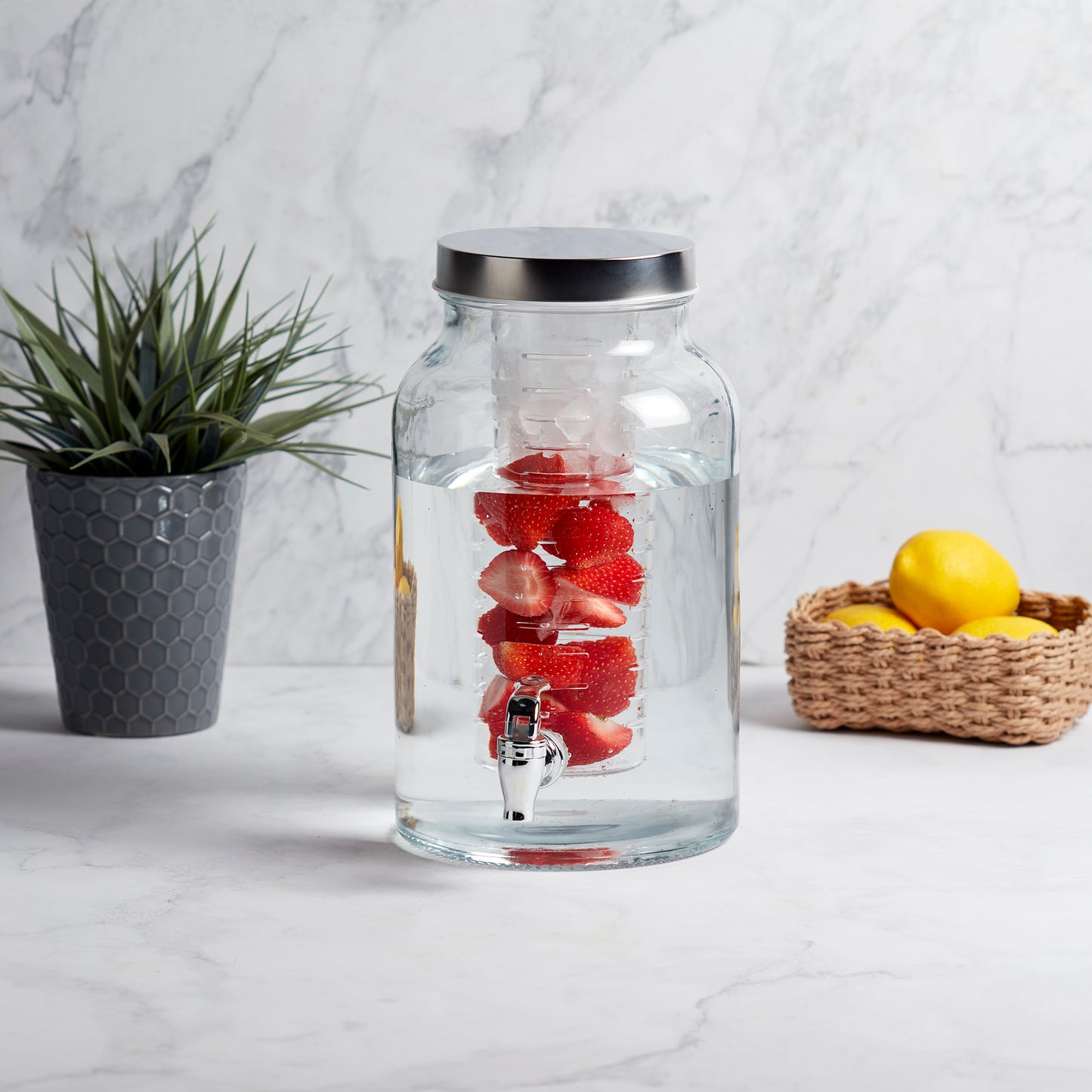 Glass Drink Dispenser with Infuser, 5.6 Liter