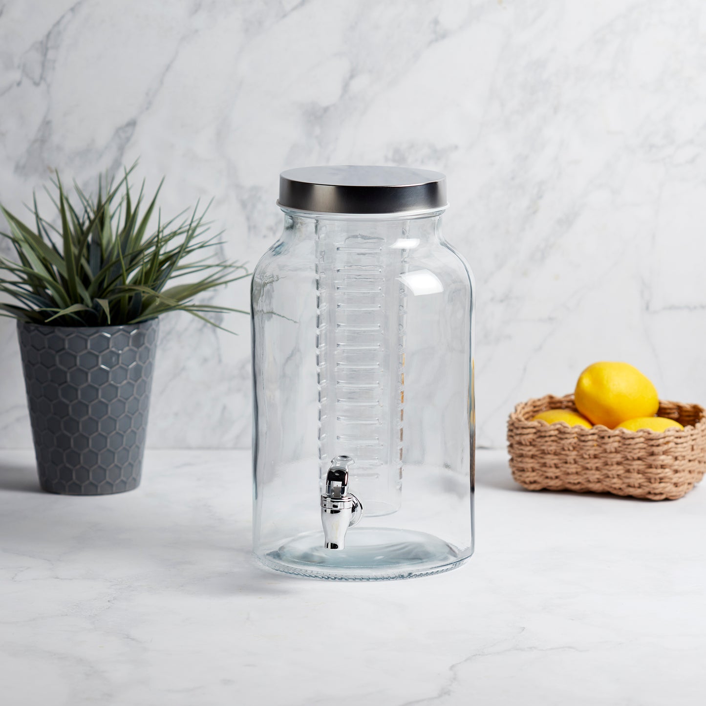 Glass Drink Dispenser with Infuser, 5.6 Liter