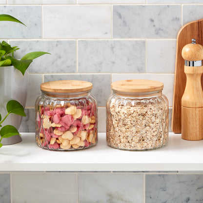 2-Piece Glass Canister Set with Bamboo Lids, 1 Liter