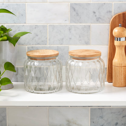 2-Piece Glass Canister Set with Bamboo Lids, 1 Liter