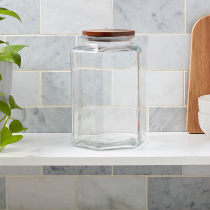 Large Glass Canister Set with Acacia Wood Lid, 2.75 Liter