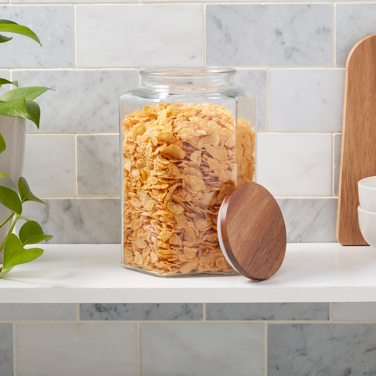 Large Glass Canister Set with Acacia Wood Lid, 2.75 Liter
