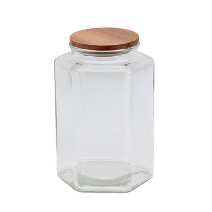 Large Glass Canister Set with Acacia Wood Lid, 2.75 Liter
