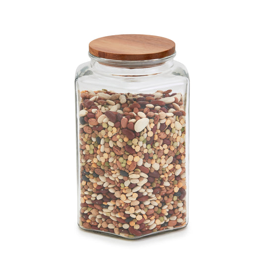 Large Glass Canister Set with Acacia Wood Lid, 2.75 Liter