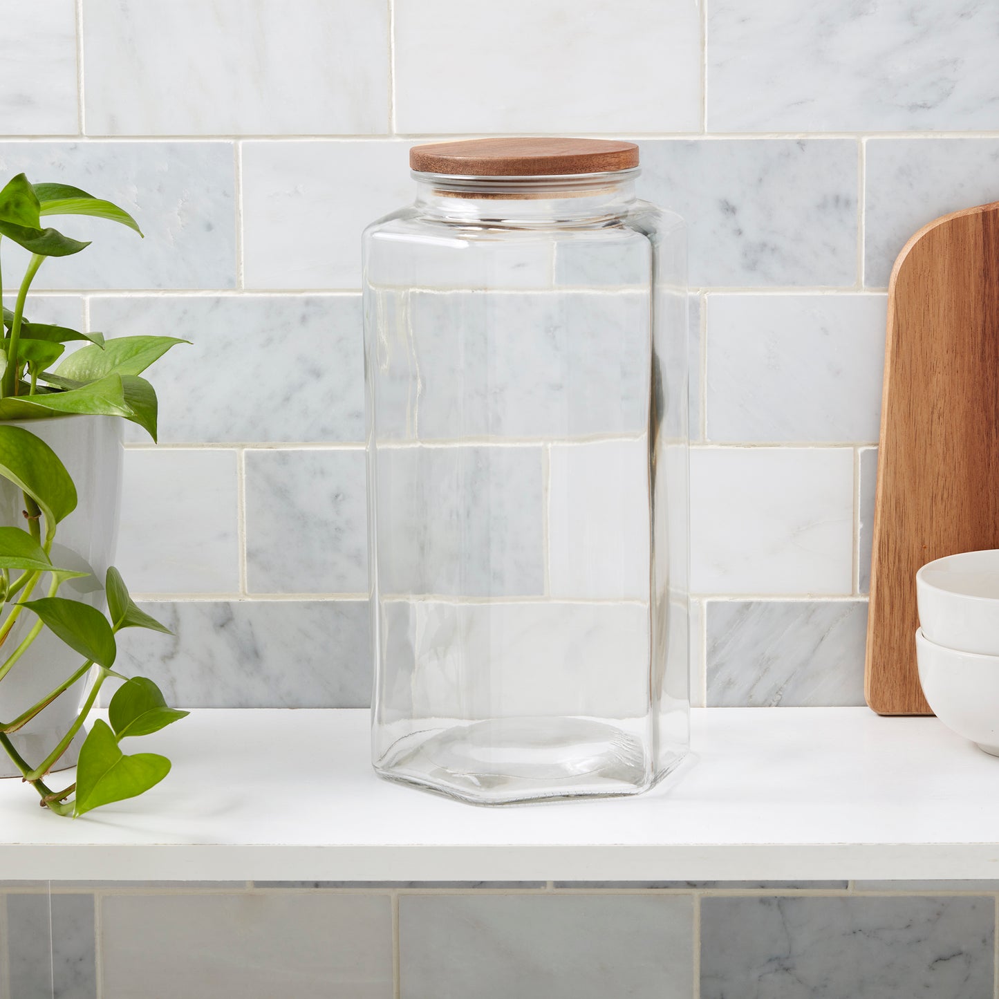 Extra-Large Glass Canister Set with Acacia Wood Lid, 3.7 Liter