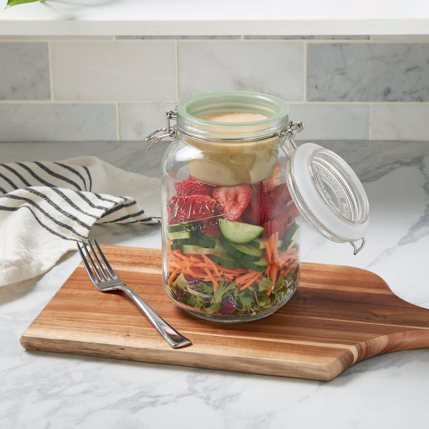 Large Airtight Glass Food-to-Go Clamp Jar, 1.5 Liter