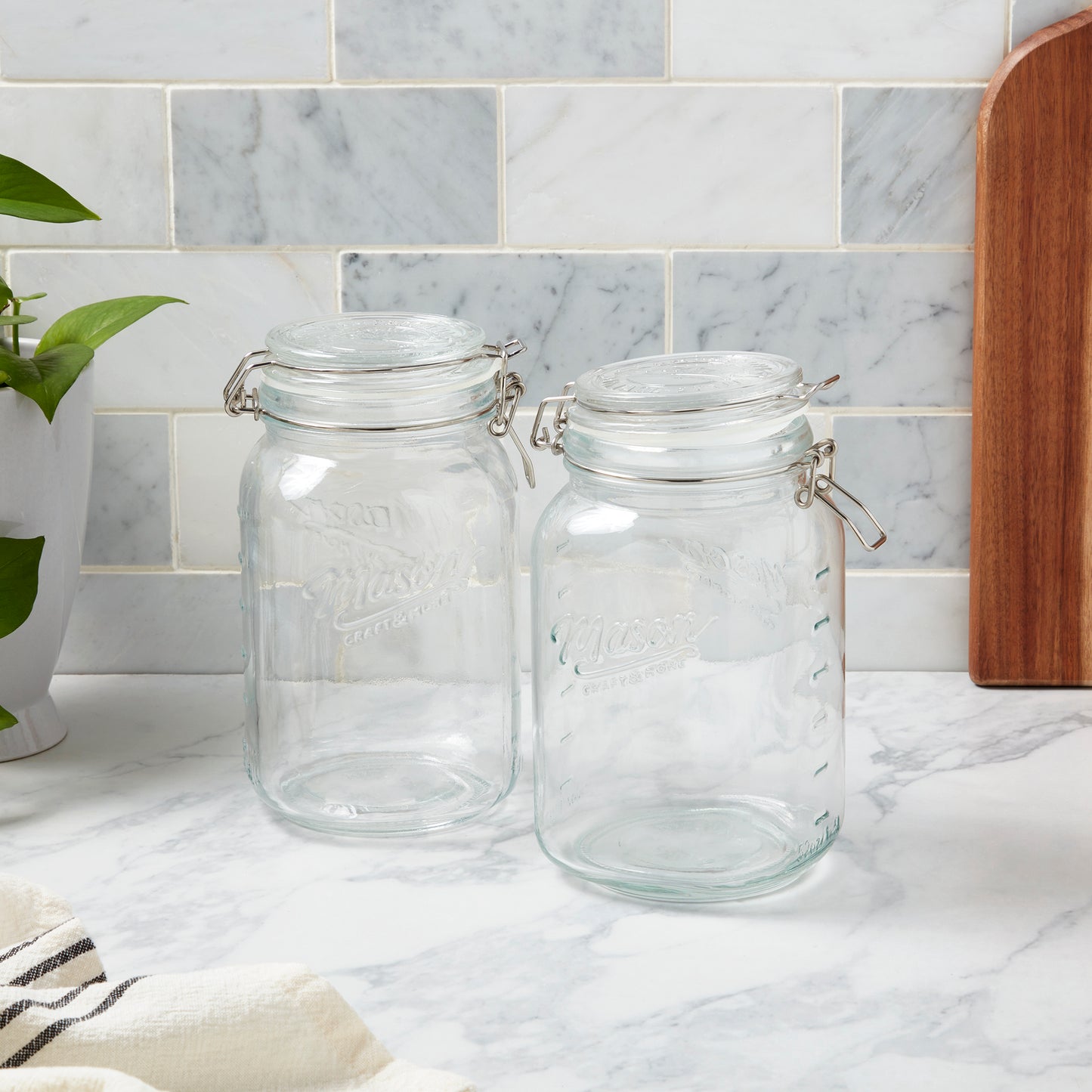 2-Piece Large Airtight Glass Clamp Jar Set, 1.5 Liter