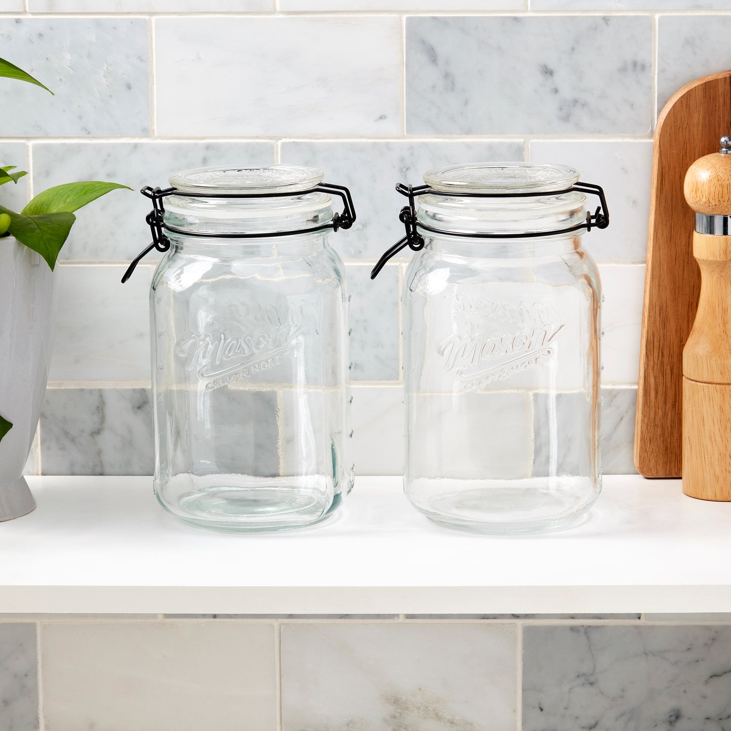 2-Piece Large Airtight Glass Clamp Jar Set, 1.5 Liter