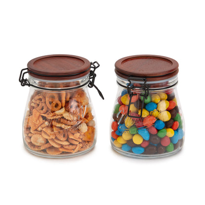 2-Piece Airtight Glass Clamp Jar Set with Acacia Wood Lids, 0.87 Liter