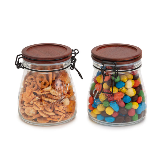 2-Piece Airtight Glass Clamp Jar Set with Acacia Wood Lids, 0.87 Liter