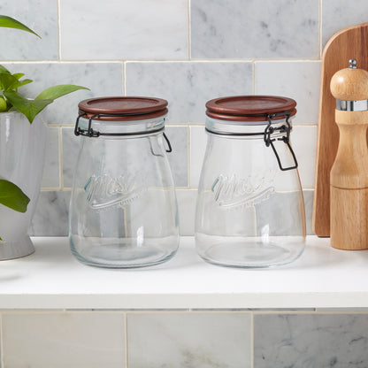 2-Piece Airtight Glass Clamp Jar Set with Acacia Wood Lids, 1.27 Liter