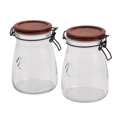 2-Piece Airtight Glass Clamp Jar Set with Acacia Wood Lids, 1.27 Liter