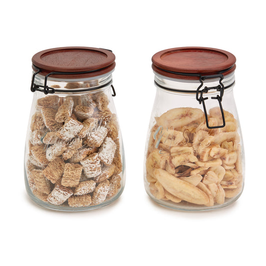 2-Piece Airtight Glass Clamp Jar Set with Acacia Wood Lids, 1.27 Liter