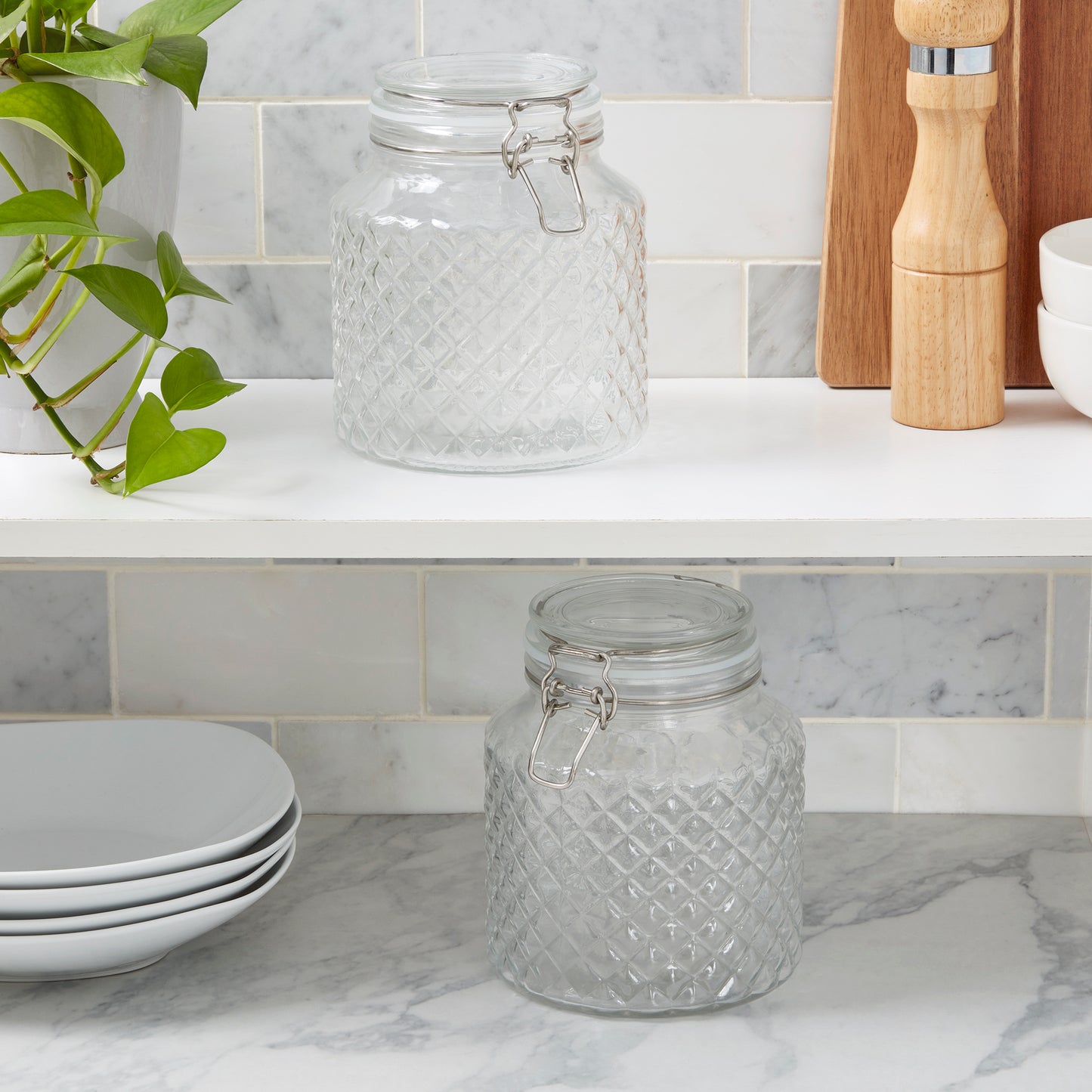 2-Piece Large Airtight Glass Clamp Jar Set, 1.5 Liter