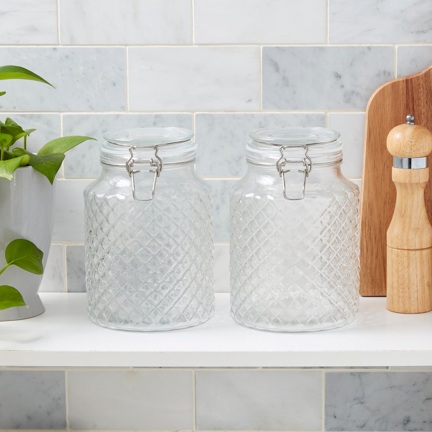 2-Piece Large Airtight Glass Clamp Jar Set, 2 Liter